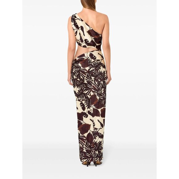 NICHOLAS Raya One Shoulder Asymmetrical Gown in Dark Chocolate Segovia Print 2 - Picture 13 of 16